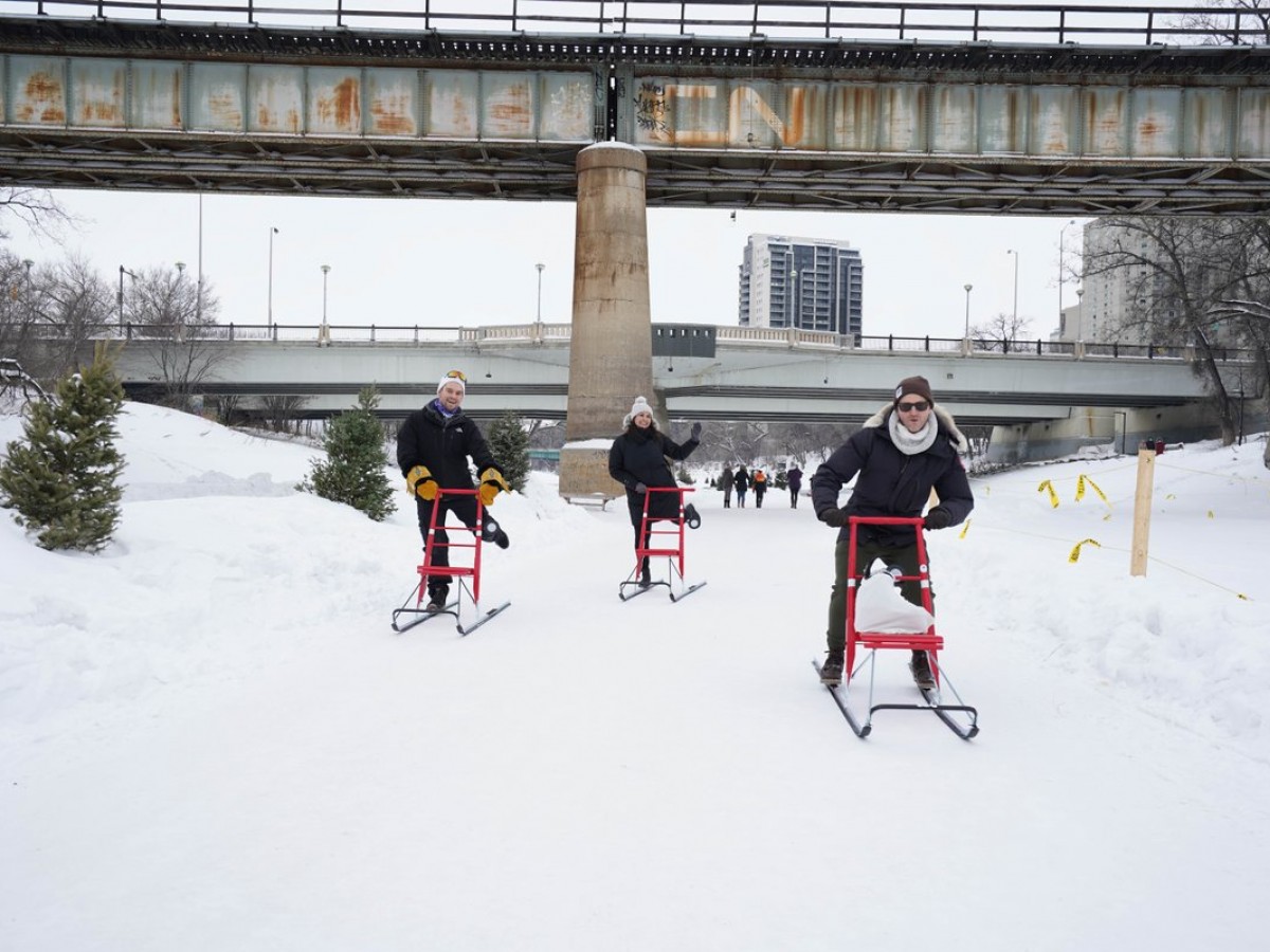 Even more wonderful reasons to get you on the rivers this winter - kicksledding on the Nestaweya River Trail at The Forks (Abby Matheson)