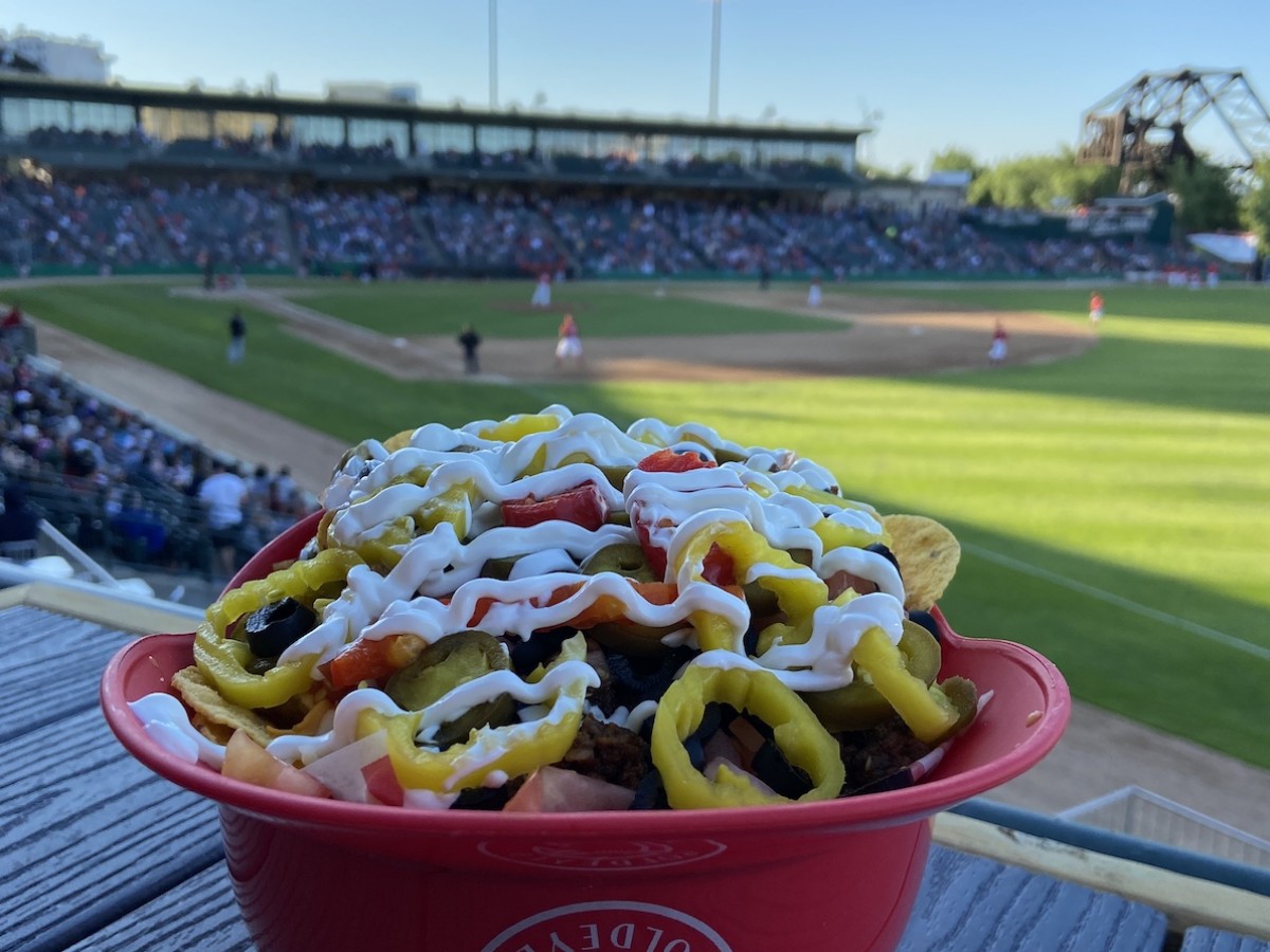 Take me out to the ball game... for all local food and beer - The nacho helmet will never be left on base at a Goldeyes game (photo courtesy of the Winnipeg Goldeyes)  
