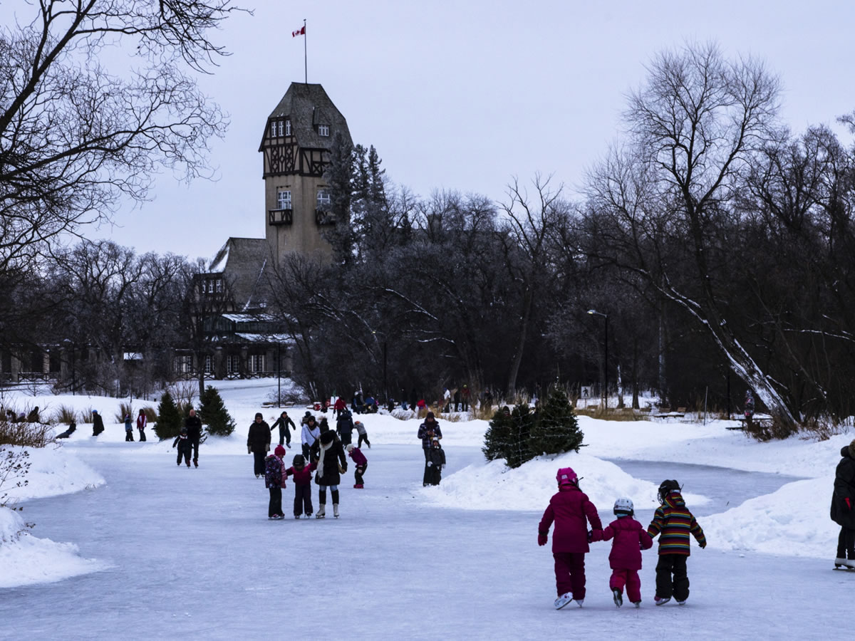 Have fun in the frost this January in Winnipeg - Skating on the Duck Pond at Assiniboine Park - credit Gerald Laggo