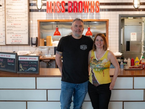 Miss Browns isn't chicken when it comes to new brunch branding - Miss Browns owners Steve and Jenny Tyrrell in front of their kiosk in Hargrave Street Market (Abby Matheson)
