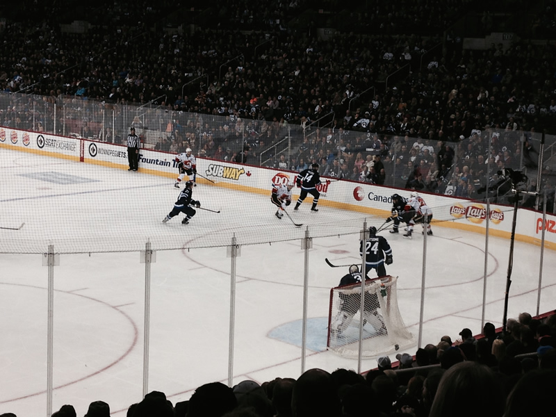 Winnipeg Jets versus Calgary Flames in the final preseason game of the at the MTS Centre 