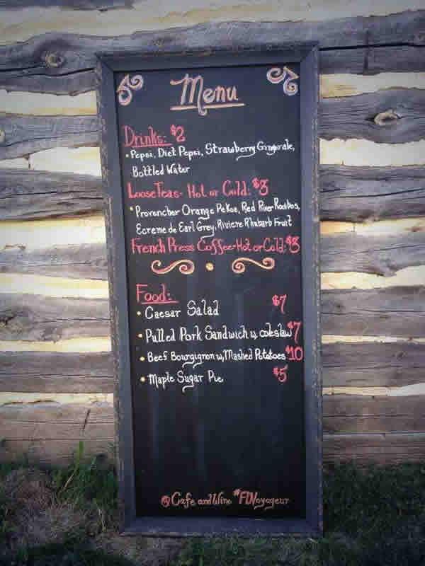 Food menu from Fort Gibraltar at Wednesday music in St. B.