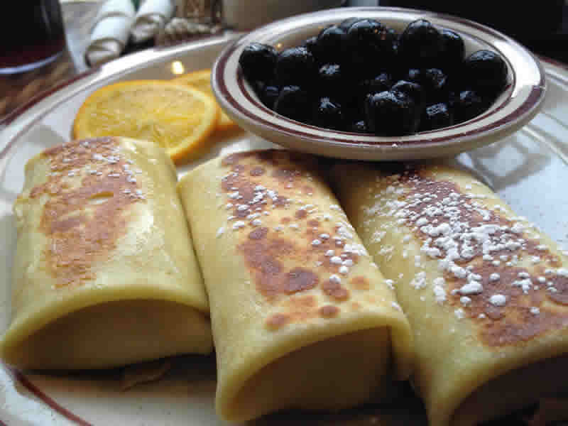 Cheese Blintzes with blueberries at Pancake House.