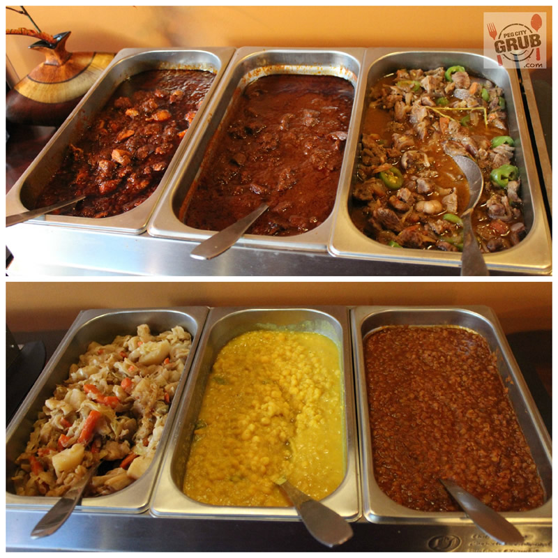 Gohe serves traditional Ethiopian fare including this spread of lamb, beef and chicken wots (stews) and lentil, split pea and potato curries (bottom). (Photo by Robin Summerfield.) 