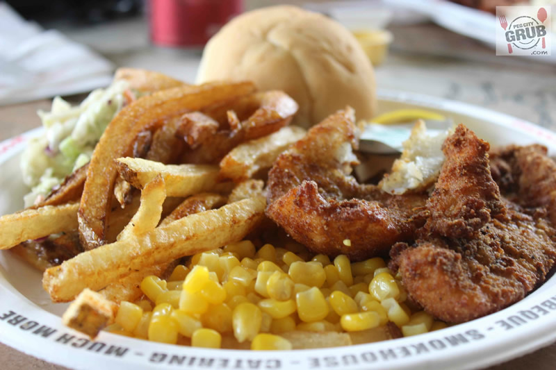 Shore lunch—pickerel and fries—by Danny 's BBQ & Smokehouse.