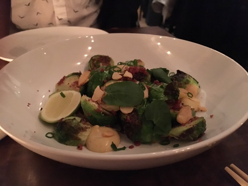 Brussels, truffled sausage, nuoc cham, Perigueux, garlic chips (Lauren Harvey)