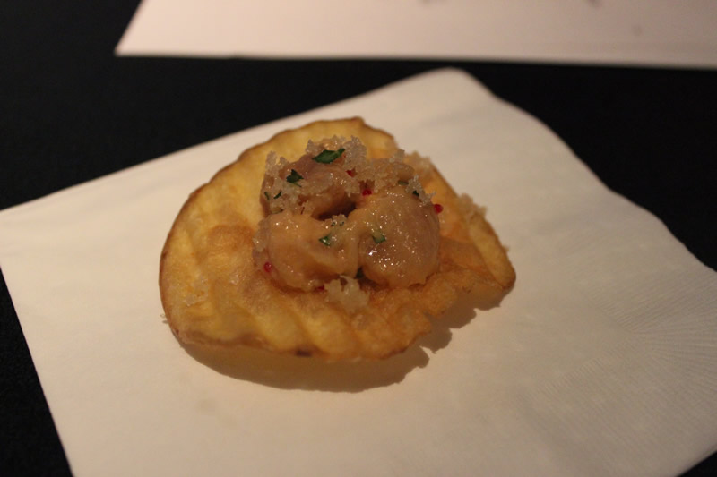 Albacore tuna tartare on a potato chip (PCG)