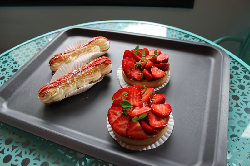 Locally picked strawberry eclairs and tarts (PCG)